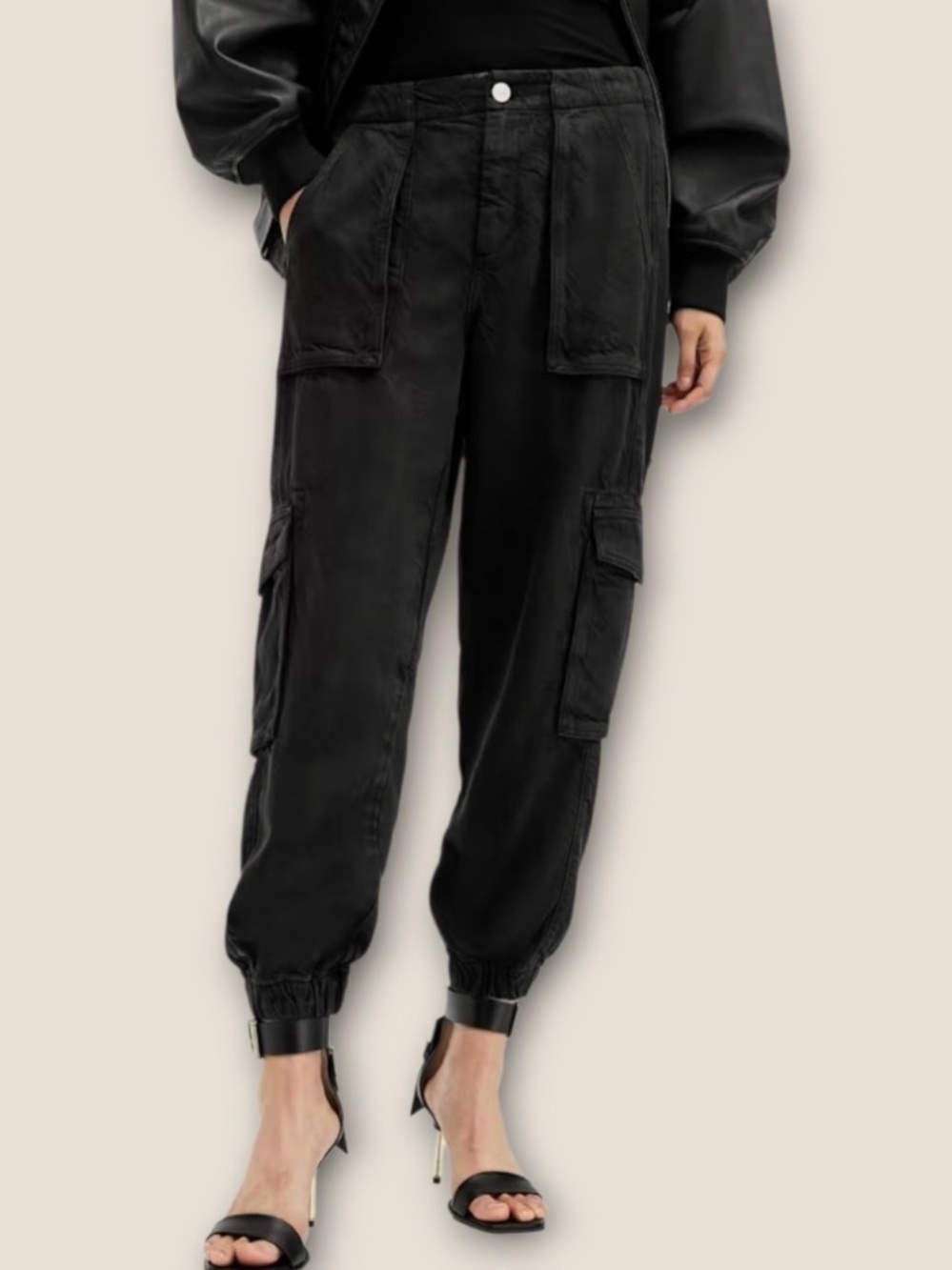 All Saints Black Frieda Satin Cargo Jogger Pants - Women's Utility Style 10